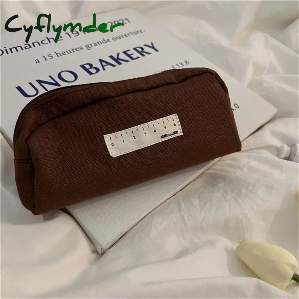 Cyflymder Japanese Ins Style Black And Beige Cosmetic Pencil Case Korea Junior High School Canvas