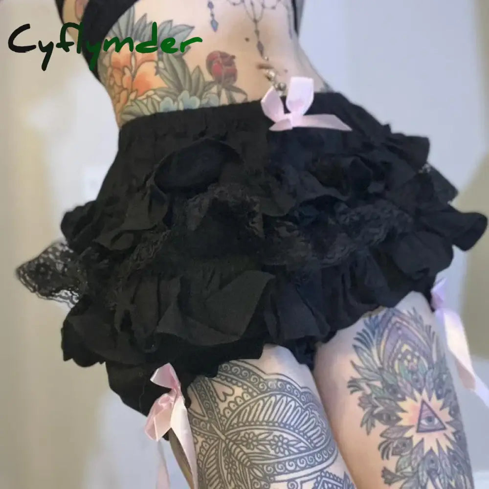 Cyflymder Japanese Kawaii Lace Trim Bloomers Shorts Sweet Girl Cute Bow Pumpkin Pants E-Girl