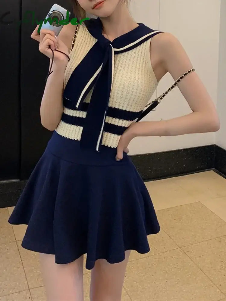 Japanese Kawaii Y2k Two Piece Set Women Preppy Style Elegant Sweet Mini Skirts Suit Female Chic Tops＋Fairy Pantskirt 2024 Spring