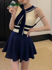 Japanese Kawaii Y2k Two Piece Set Women Preppy Style Elegant Sweet Mini Skirts Suit Female Chic Tops＋Fairy Pantskirt 2024 Spring