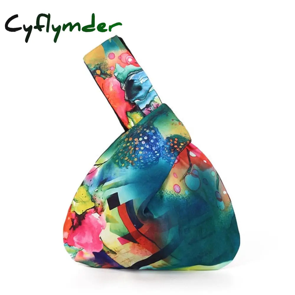Cyflymder Japanese Mini Portable Knot Wrist Bag Women Top Handle Simple Purses Handbags Waterproof