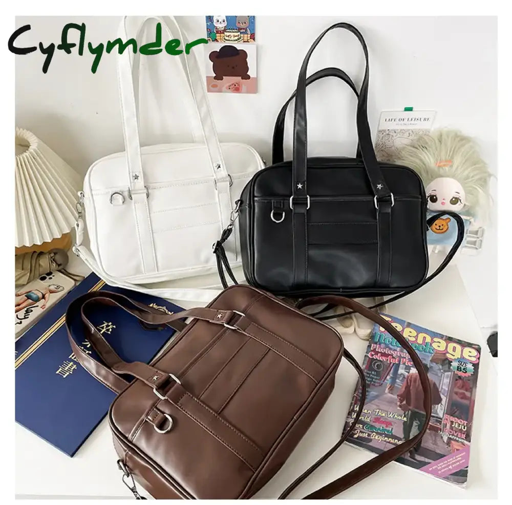 Cyflymder Japanese Preppy Style Shoulder Bag Women Pu Leather Jk Uniform Girls Handbags Pure Color