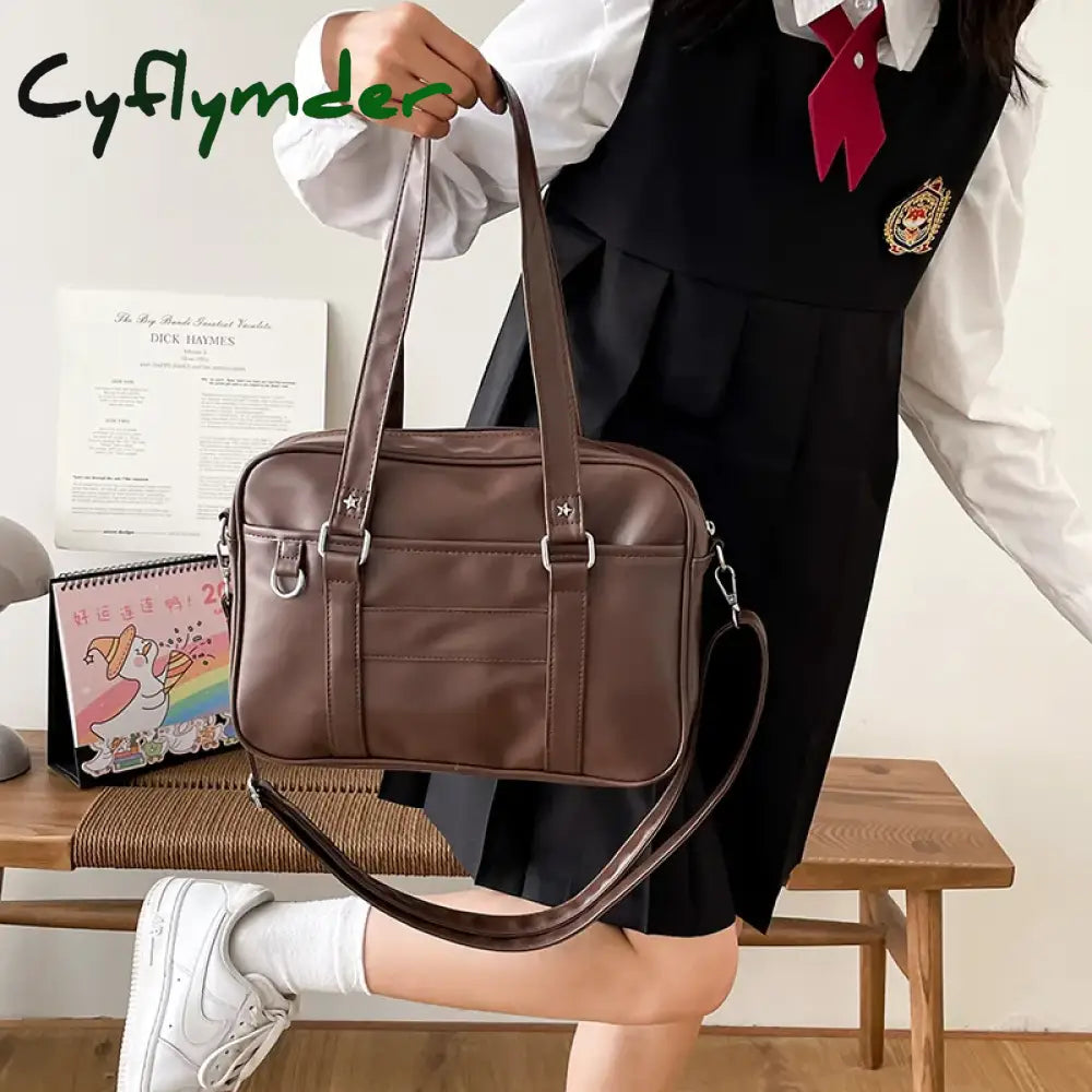 Cyflymder Japanese Preppy Style Shoulder Bag Women Pu Leather Jk Uniform Girls Handbags Pure Color