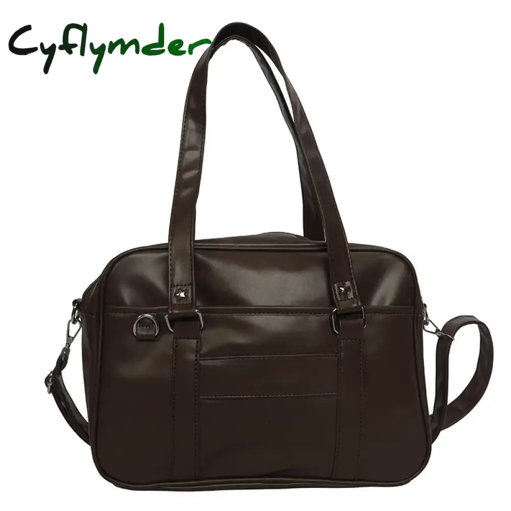 Cyflymder Japanese Preppy Style Shoulder Bag Women Pu Leather Jk Uniform Girls Handbags Pure Color