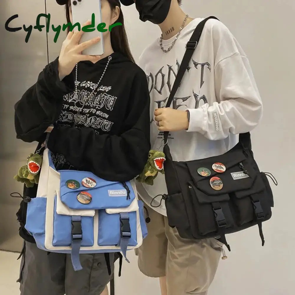 Cyflymder Japanese Simple Messenger Bag Pouch Nylon Waterproof Canvas Handbag Shoulder Crossbody