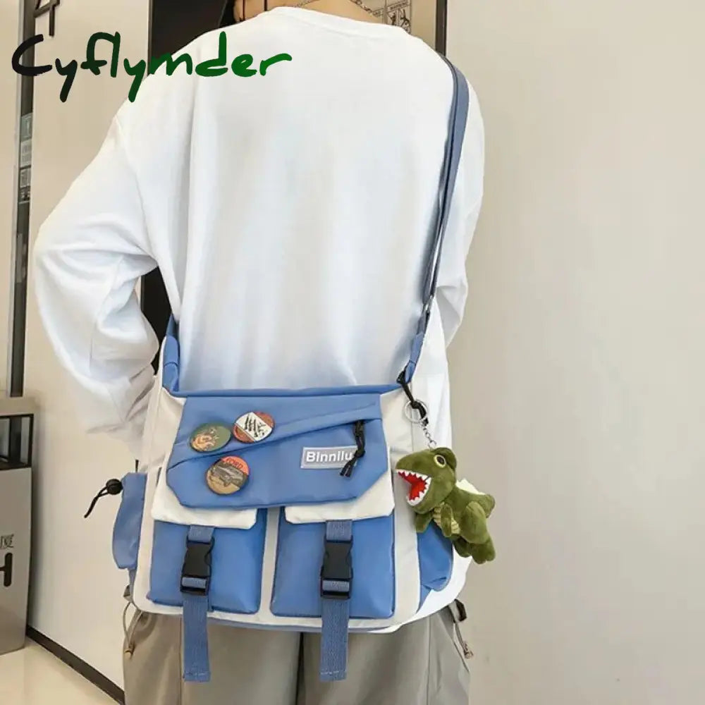 Cyflymder Japanese Simple Messenger Bag Pouch Nylon Waterproof Canvas Handbag Shoulder Crossbody