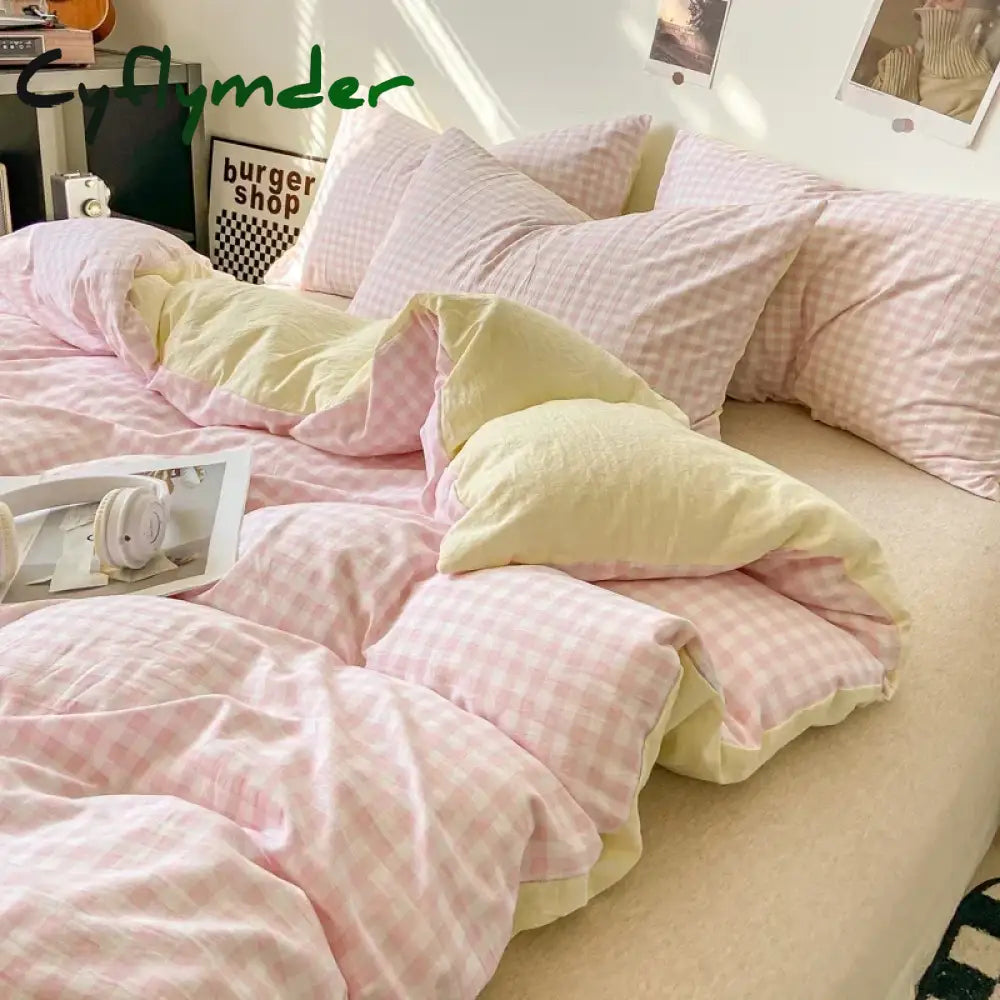 Cyflymder Japanese Style Check Queen Duvet Cover Set 1/3 Pcs Soft Washed Quilt Cover and Pillowcase or Only Quilt