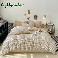 Cyflymder Japanese Style Check Queen Duvet Cover Set 1/3 Pcs Soft Washed Quilt Cover and Pillowcase or Only Quilt