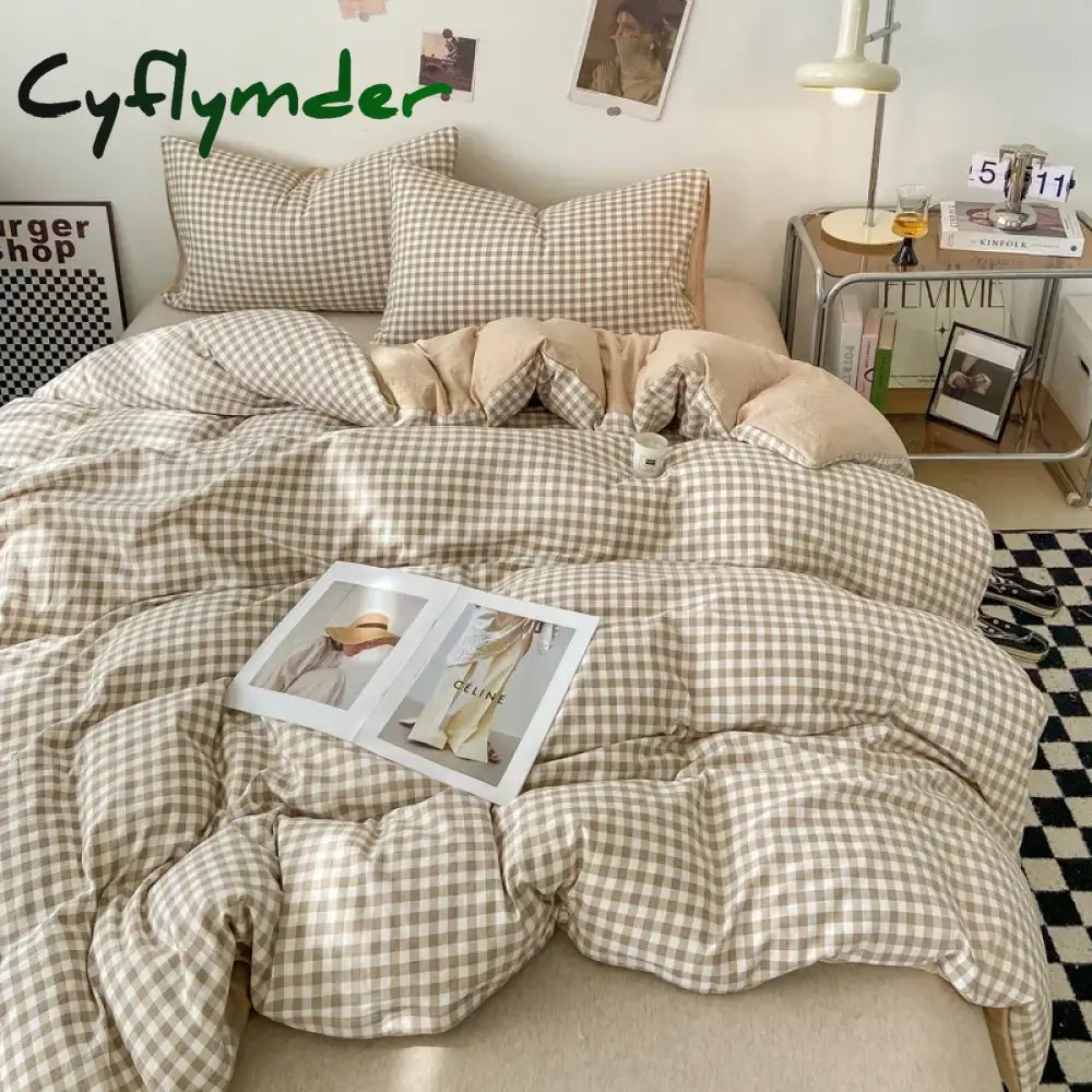 Cyflymder Japanese Style Check Queen Duvet Cover Set 1/3 Pcs Soft Washed Quilt Cover and Pillowcase or Only Quilt