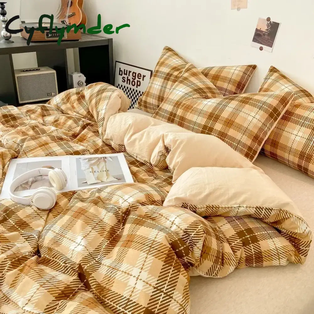 Cyflymder Japanese Style Check Queen Duvet Cover Set 1/3 Pcs Soft Washed Quilt Cover and Pillowcase or Only Quilt