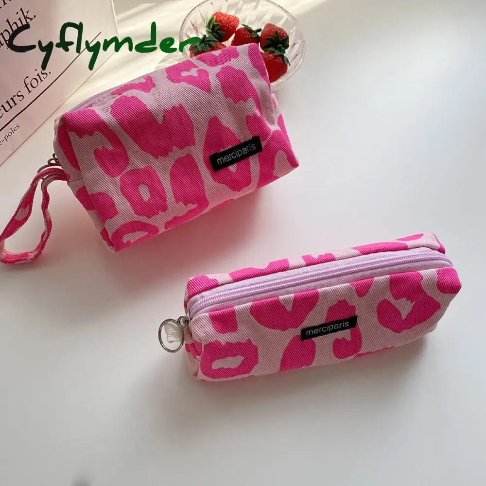 Cyflymder Japanese Style Plaid Cosmetic Bag Women Canvas Handbags Purse Organizer Pencil Bags