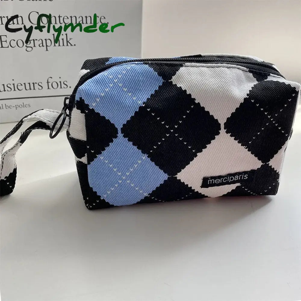 Cyflymder Japanese Style Plaid Cosmetic Bag Women Canvas Handbags Purse Organizer Pencil Bags