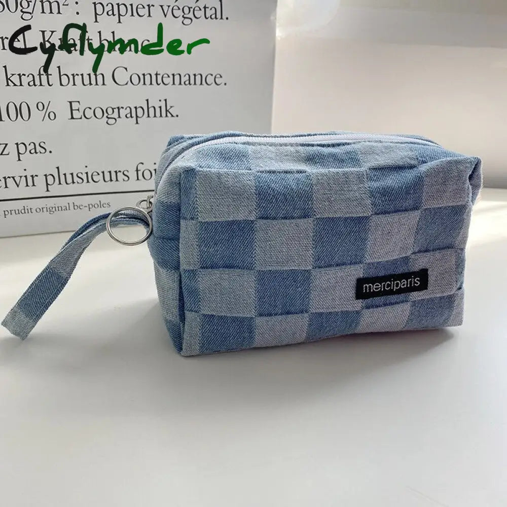 Cyflymder Japanese Style Plaid Cosmetic Bag Women Canvas Handbags Purse Organizer Pencil Bags