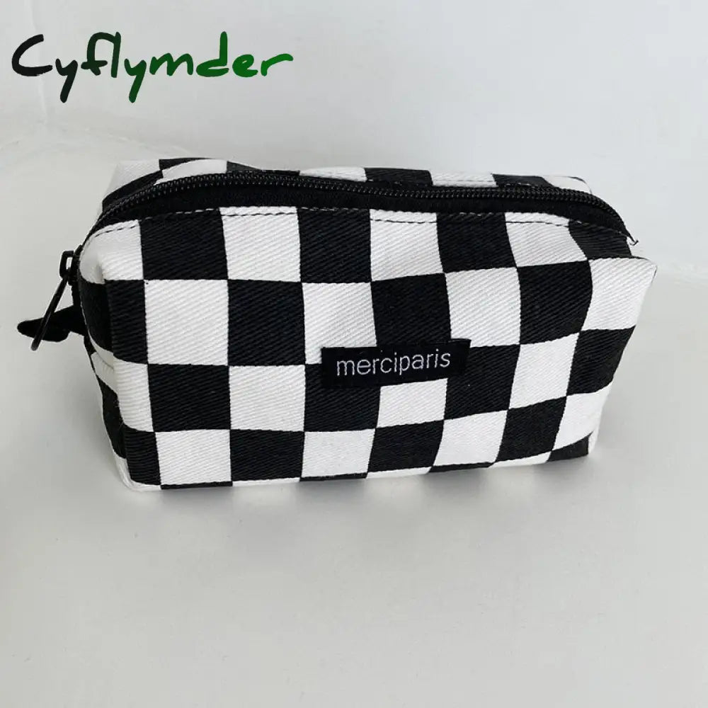 Cyflymder Japanese Style Plaid Cosmetic Bag Women Canvas Handbags Purse Organizer Pencil Bags