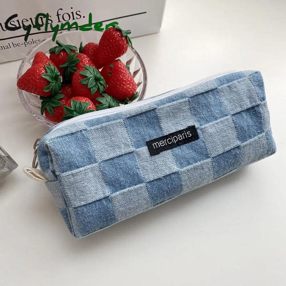 Cyflymder Japanese Style Plaid Cosmetic Bag Women Canvas Handbags Purse Organizer Pencil Bags