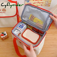 Cyflymder Kawaii Bear Lunch Bags For Women Kids Girl Cute Korean Canvas Insulated Portable Picnic