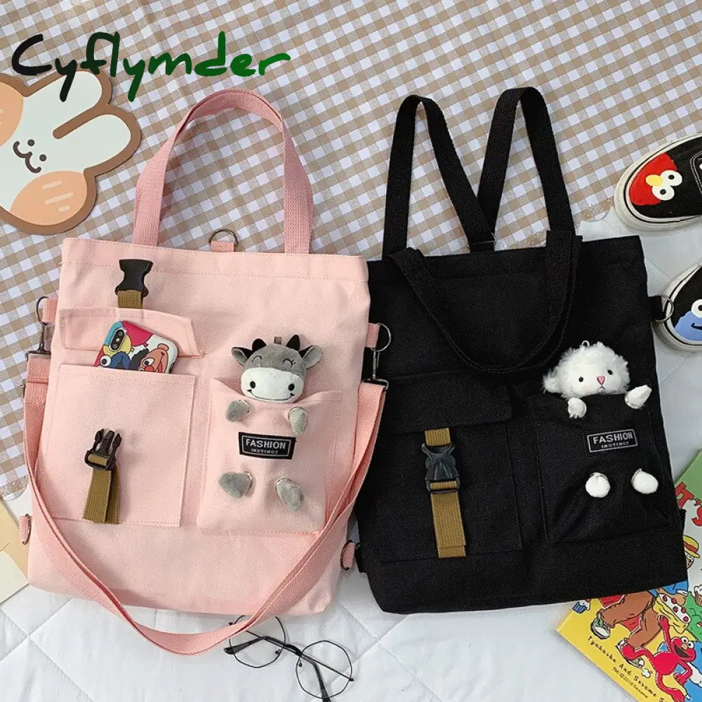 Cyflymder Kawaii Cartoon Tote Bag Canvas Handbag Shopping Super Cool Handbags Shoulder Bags For