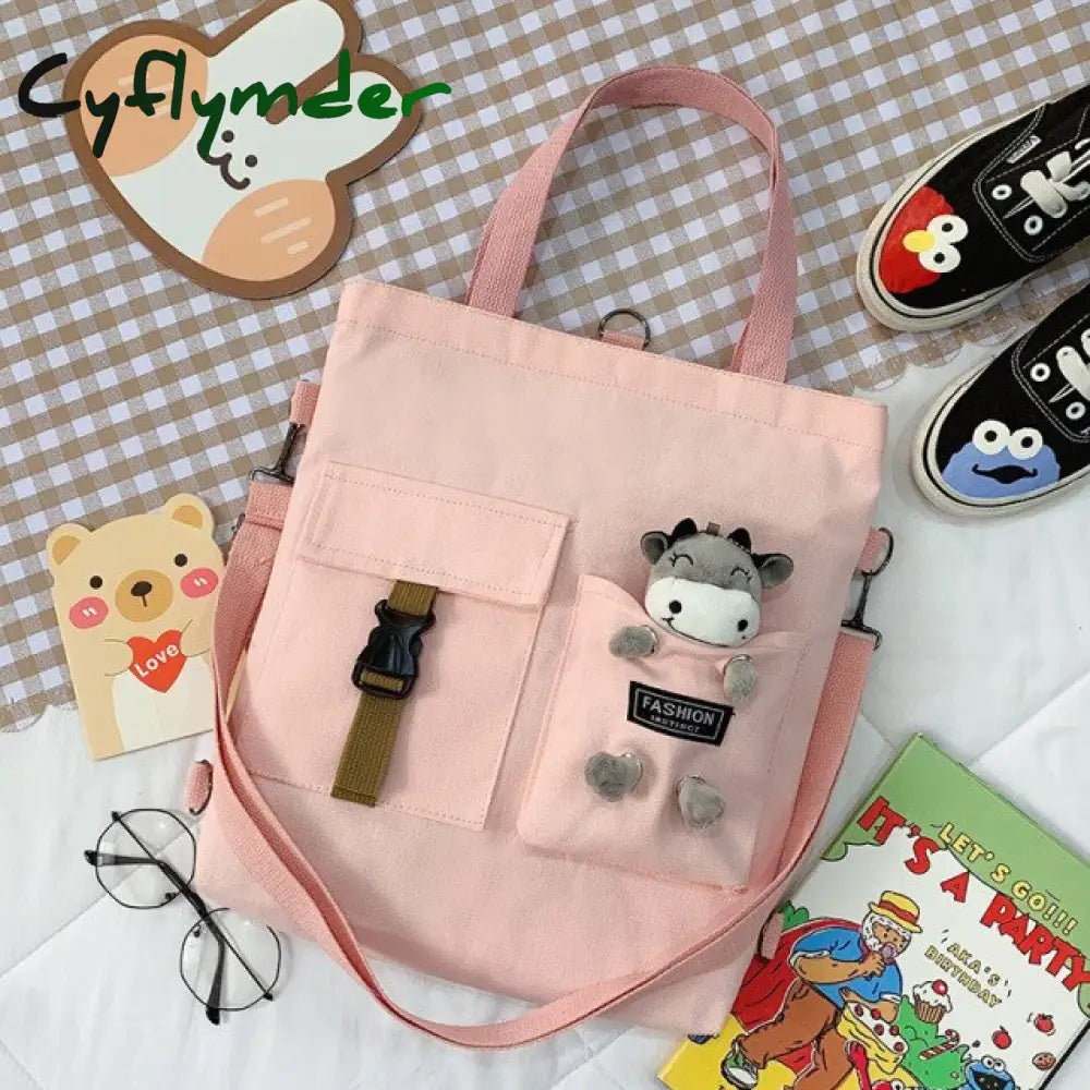 Cyflymder Kawaii Cartoon Tote Bag Canvas Handbag Shopping Super Cool Handbags Shoulder Bags For