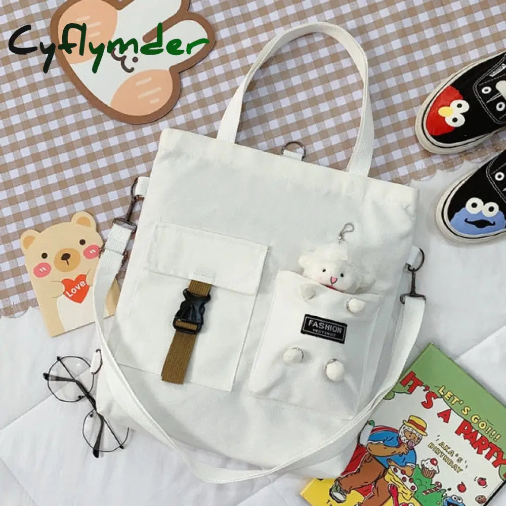 Cyflymder Kawaii Cartoon Tote Bag Canvas Handbag Shopping Super Cool Handbags Shoulder Bags For