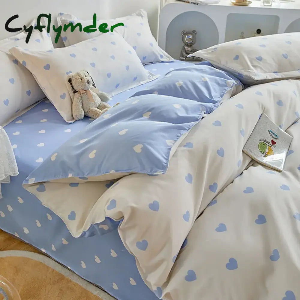 Cyflymder Kawaii Cherry Duvet Cover Set Pillowcase Flat Sheet Floral Boys Girls Twin Full Size Soft Bedding Kit Korean