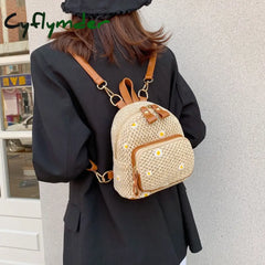 Cyflymder Kawaii Fashion Mini Backpacks For Girls Woven Design Ladies Bag Summer Small Women’s