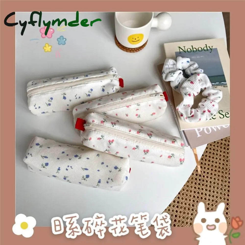 Cyflymder Kawaii Floral Fresh Style Pencil Bag Small Flowers Cases Cute Simple Pen Storage Bags