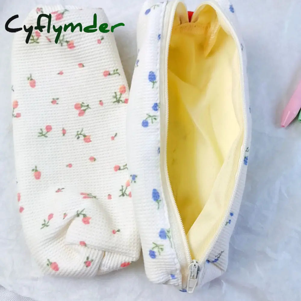 Cyflymder Kawaii Floral Fresh Style Pencil Bag Small Flowers Cases Cute Simple Pen Storage Bags