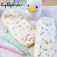 Cyflymder Kawaii Floral Fresh Style Pencil Bag Small Flowers Cases Cute Simple Pen Storage Bags