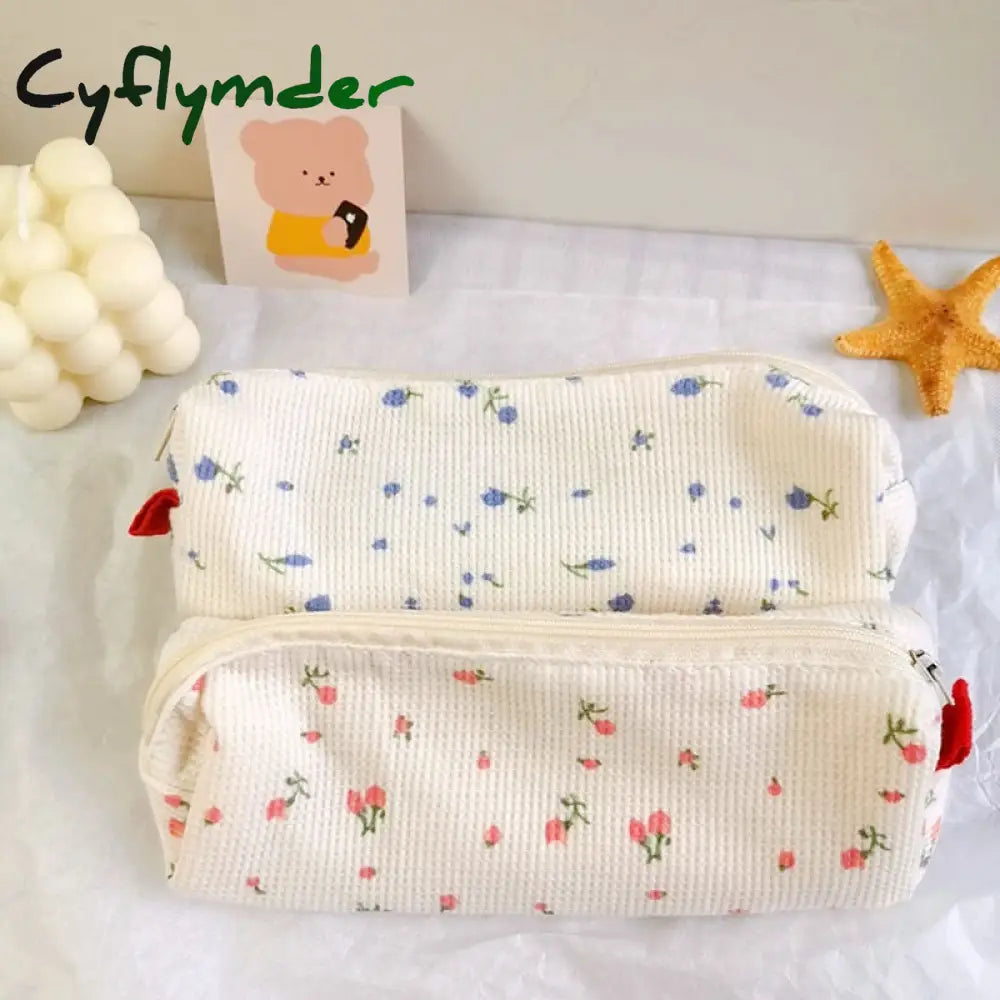 Cyflymder Kawaii Floral Fresh Style Pencil Bag Small Flowers Cases Cute Simple Pen Storage Bags