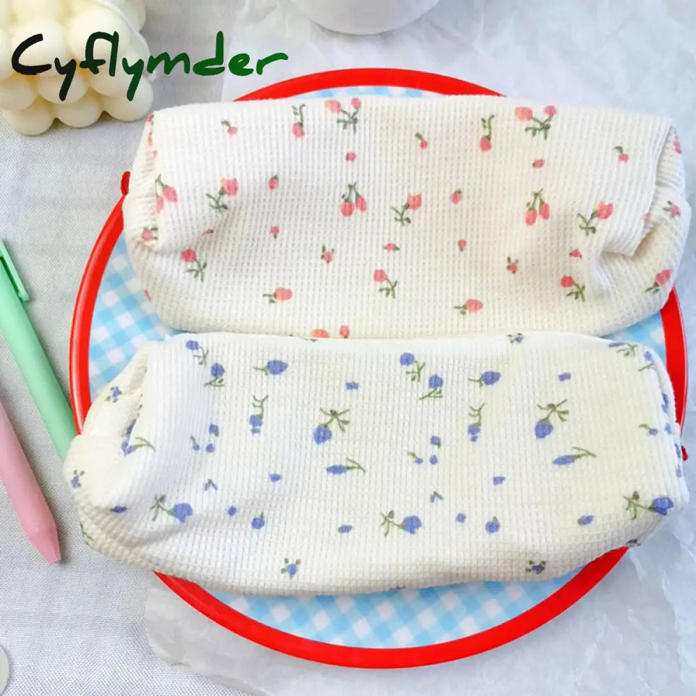 Cyflymder Kawaii Floral Fresh Style Pencil Bag Small Flowers Cases Cute Simple Pen Storage Bags