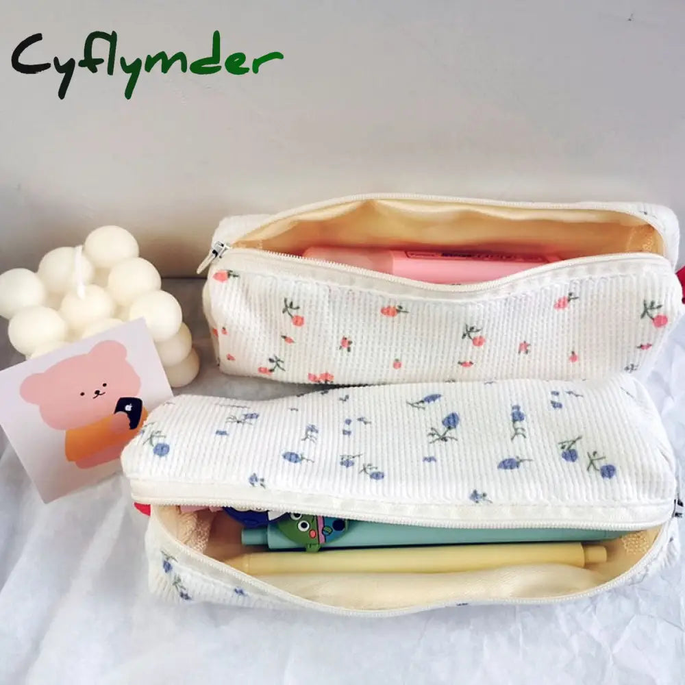 Cyflymder Kawaii Floral Fresh Style Pencil Bag Small Flowers Cases Cute Simple Pen Storage Bags