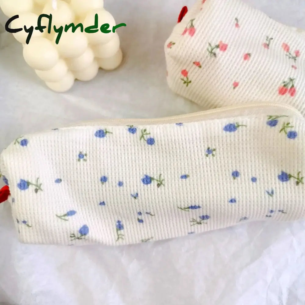 Cyflymder Kawaii Floral Fresh Style Pencil Bag Small Flowers Cases Cute Simple Pen Storage Bags