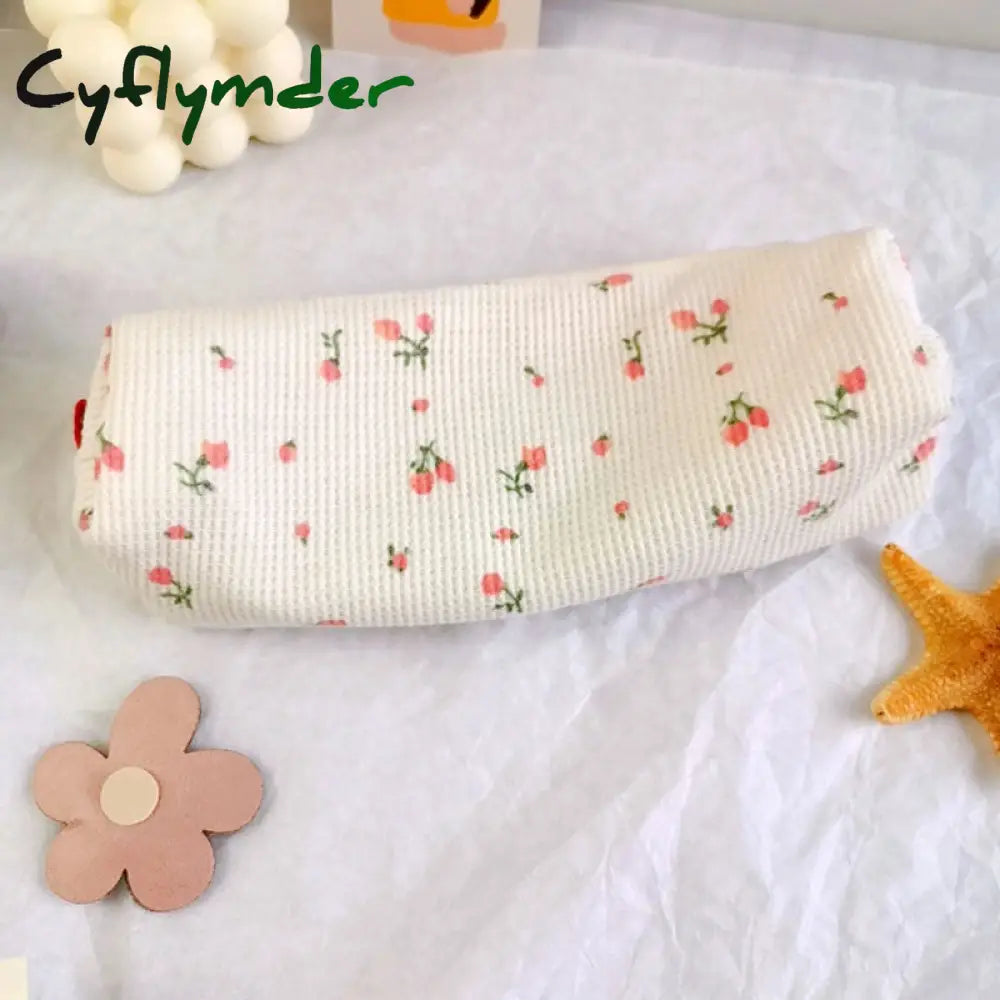 Cyflymder Kawaii Floral Fresh Style Pencil Bag Small Flowers Cases Cute Simple Pen Storage Bags