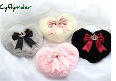 Cyflymder Kawaii Heart-Shaped Lolita Girl Messenger Bag Harajuku Plush Bow Jk Uniform Cute Furry