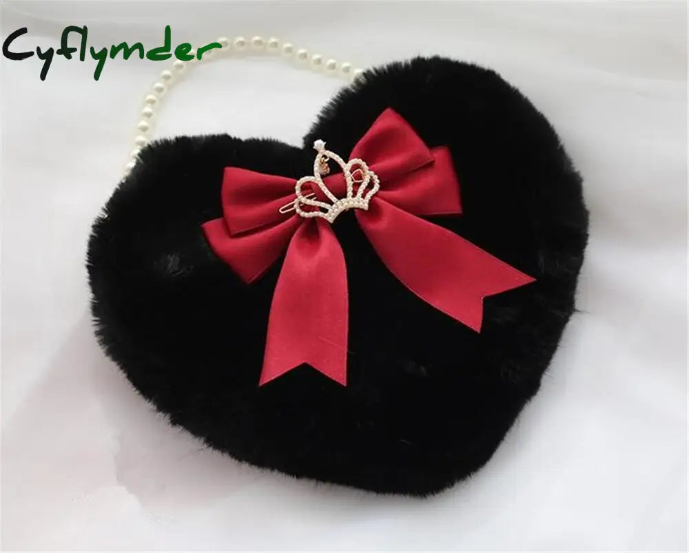 Cyflymder Kawaii Heart-Shaped Lolita Girl Messenger Bag Harajuku Plush Bow Jk Uniform Cute Furry