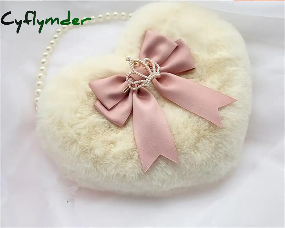 Cyflymder Kawaii Heart-Shaped Lolita Girl Messenger Bag Harajuku Plush Bow Jk Uniform Cute Furry