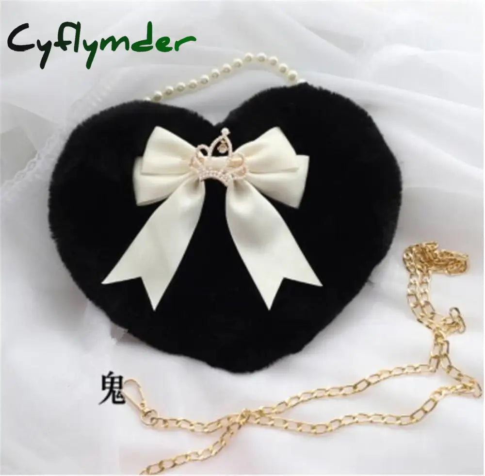 Cyflymder Kawaii Heart-Shaped Lolita Girl Messenger Bag Harajuku Plush Bow Jk Uniform Cute Furry