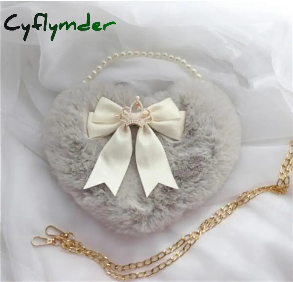 Cyflymder Kawaii Heart-Shaped Lolita Girl Messenger Bag Harajuku Plush Bow Jk Uniform Cute Furry