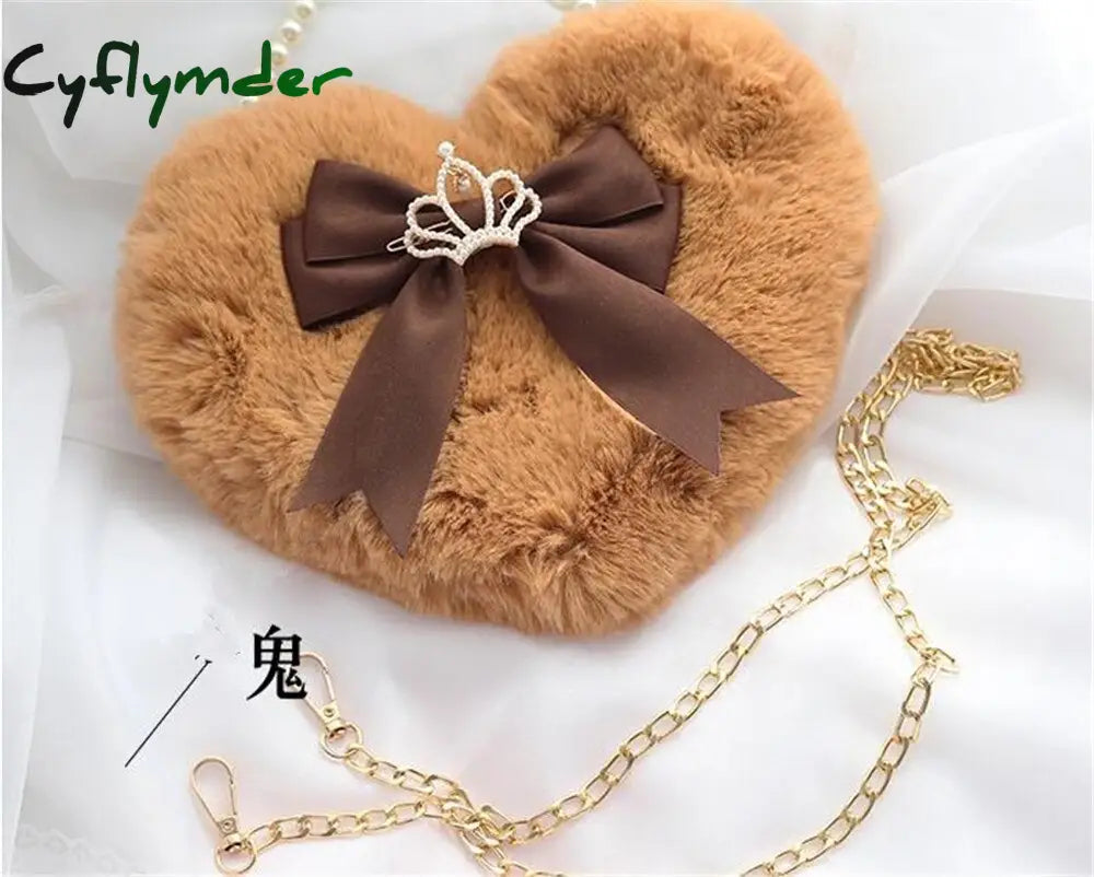 Cyflymder Kawaii Heart-Shaped Lolita Girl Messenger Bag Harajuku Plush Bow Jk Uniform Cute Furry