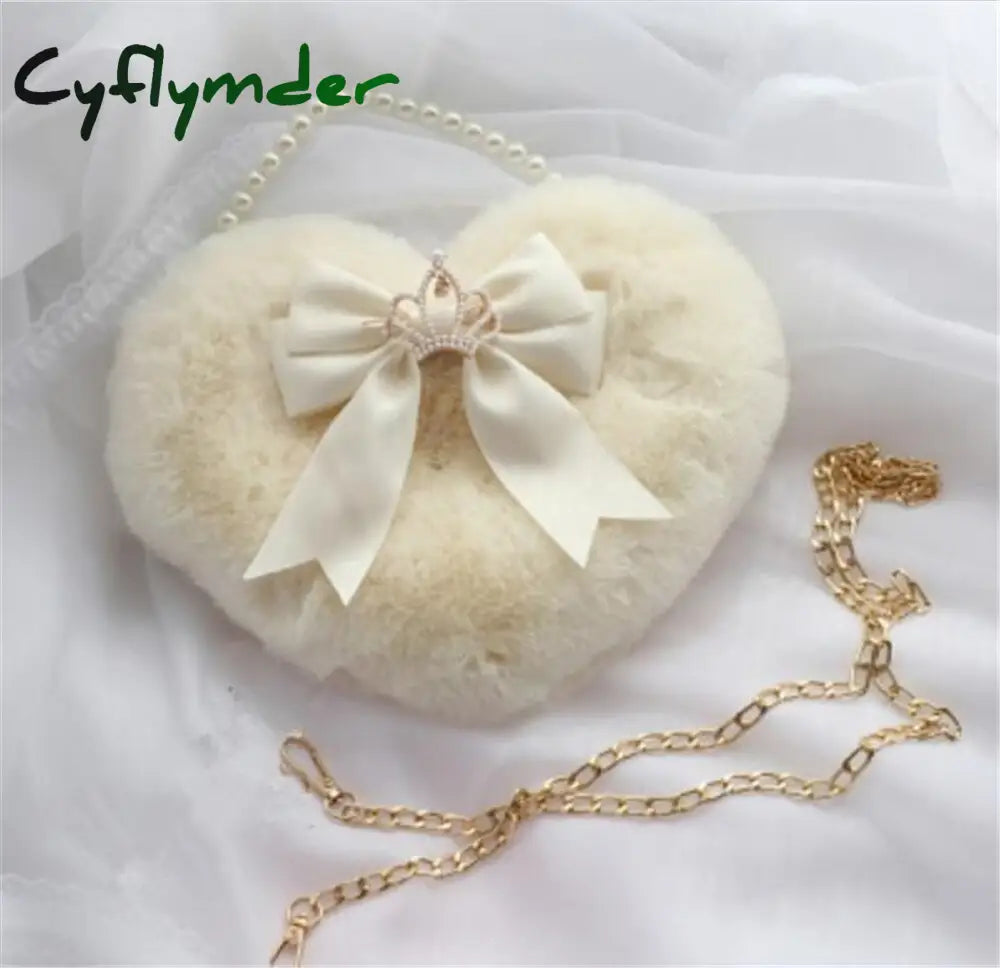 Cyflymder Kawaii Heart-Shaped Lolita Girl Messenger Bag Harajuku Plush Bow Jk Uniform Cute Furry