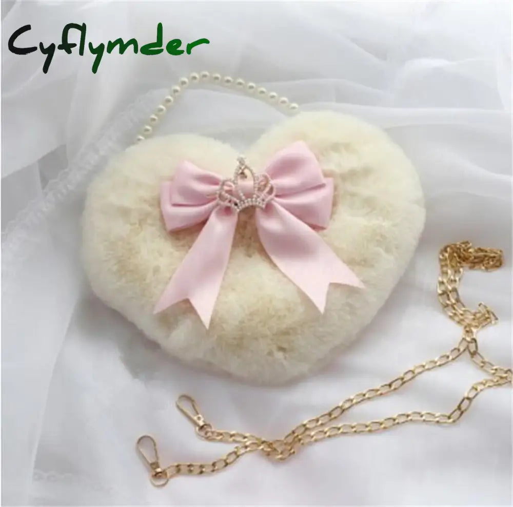 Cyflymder Kawaii Heart-Shaped Lolita Girl Messenger Bag Harajuku Plush Bow Jk Uniform Cute Furry