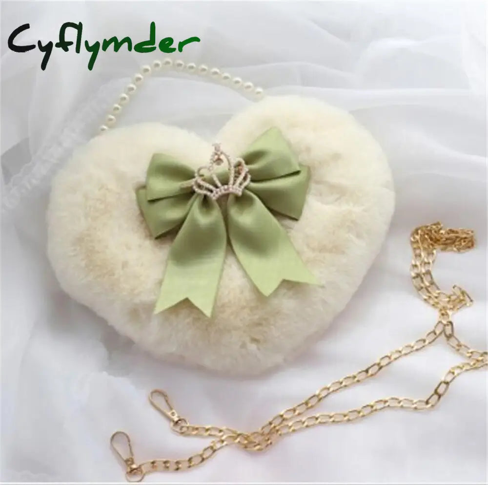 Cyflymder Kawaii Heart-Shaped Lolita Girl Messenger Bag Harajuku Plush Bow Jk Uniform Cute Furry