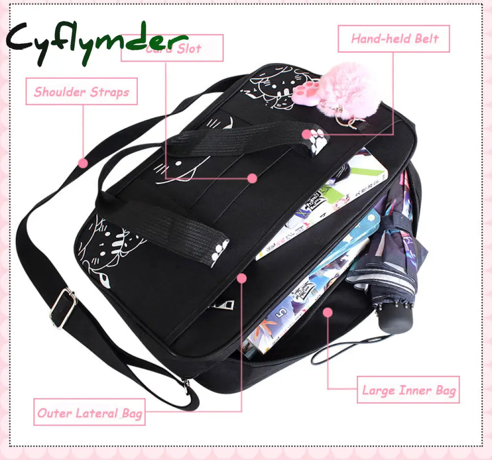 Cyflymder Kawaii Japanese Style Cat Jk Uniform Handbag Crossbody Canvas Bag Women Lolita Anime