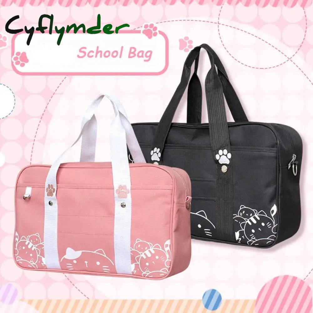 Cyflymder Kawaii Japanese Style Cat Jk Uniform Handbag Crossbody Canvas Bag Women Lolita Anime