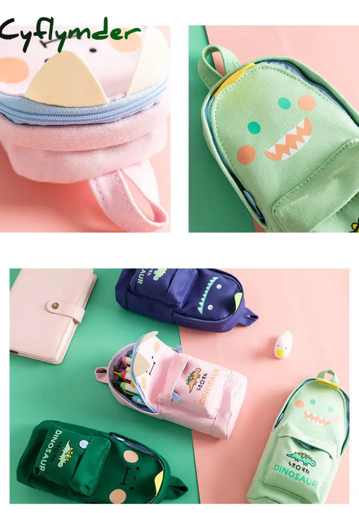 Cyflymder Kawaii Lucky Cat And Dinosaur Pen Pencil Bag Cartoon Schoolbag Shape Storage Organizer