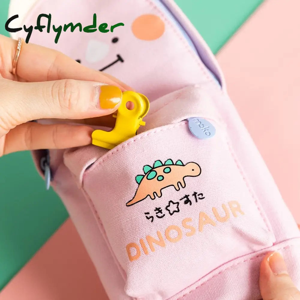 Cyflymder Kawaii Lucky Cat And Dinosaur Pen Pencil Bag Cartoon Schoolbag Shape Storage Organizer