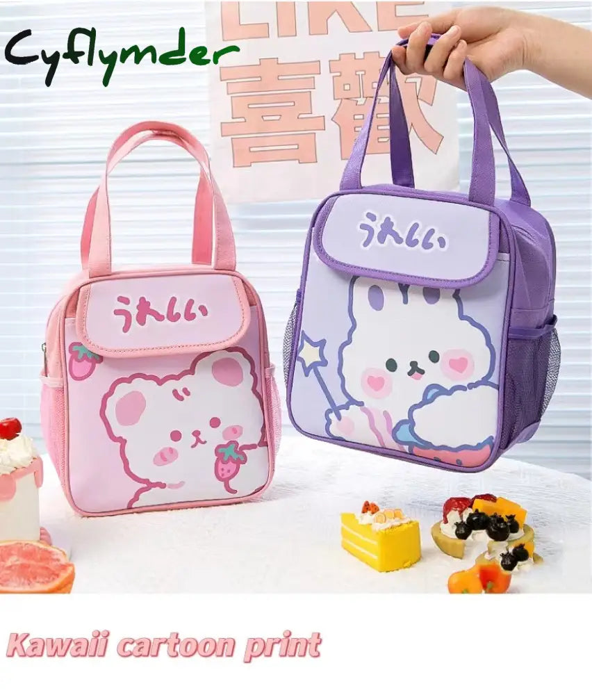 Cyflymder Kawaii Lunch Bag Women Cute Bear Picnic Travel Thermal Breakfast Box Girls School Child