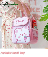 Cyflymder Kawaii Lunch Bag Women Cute Bear Picnic Travel Thermal Breakfast Box Girls School Child