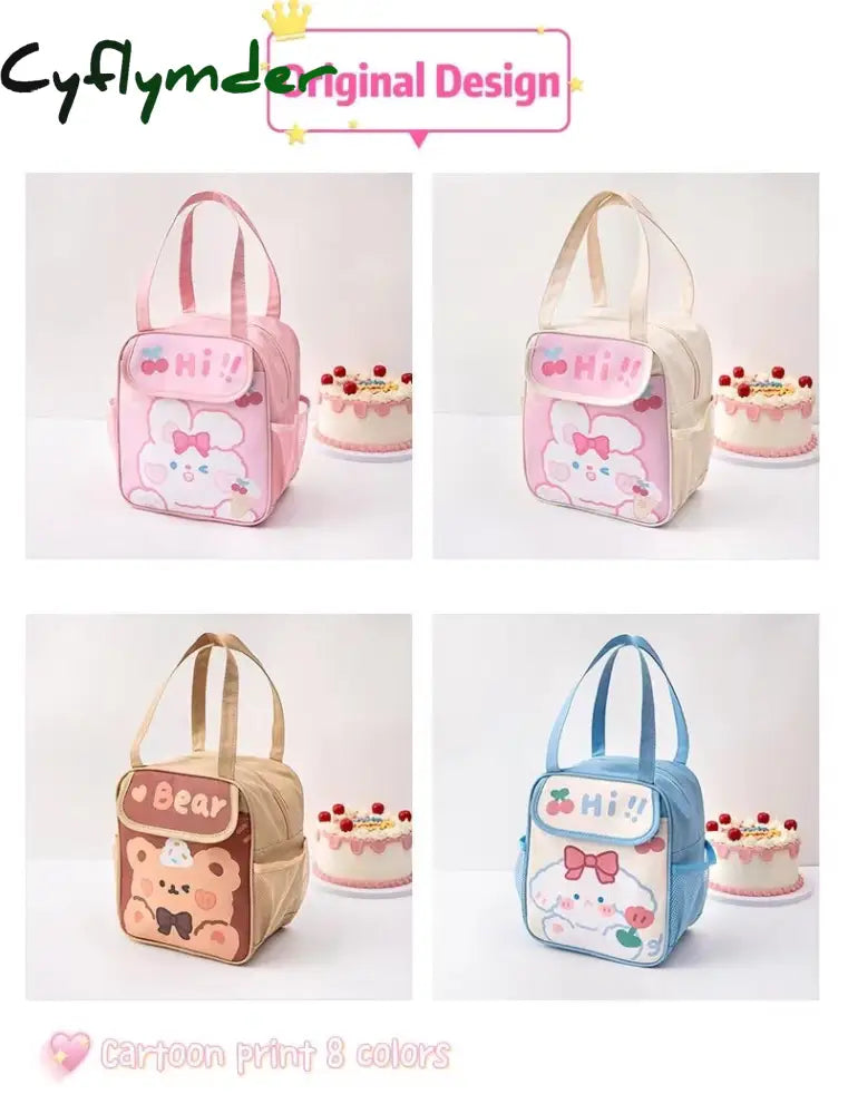 Cyflymder Kawaii Lunch Bag Women Cute Bear Picnic Travel Thermal Breakfast Box Girls School Child