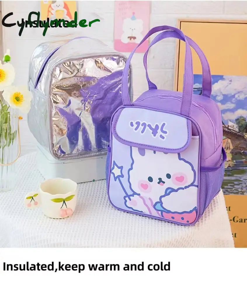 Cyflymder Kawaii Lunch Bag Women Cute Bear Picnic Travel Thermal Breakfast Box Girls School Child